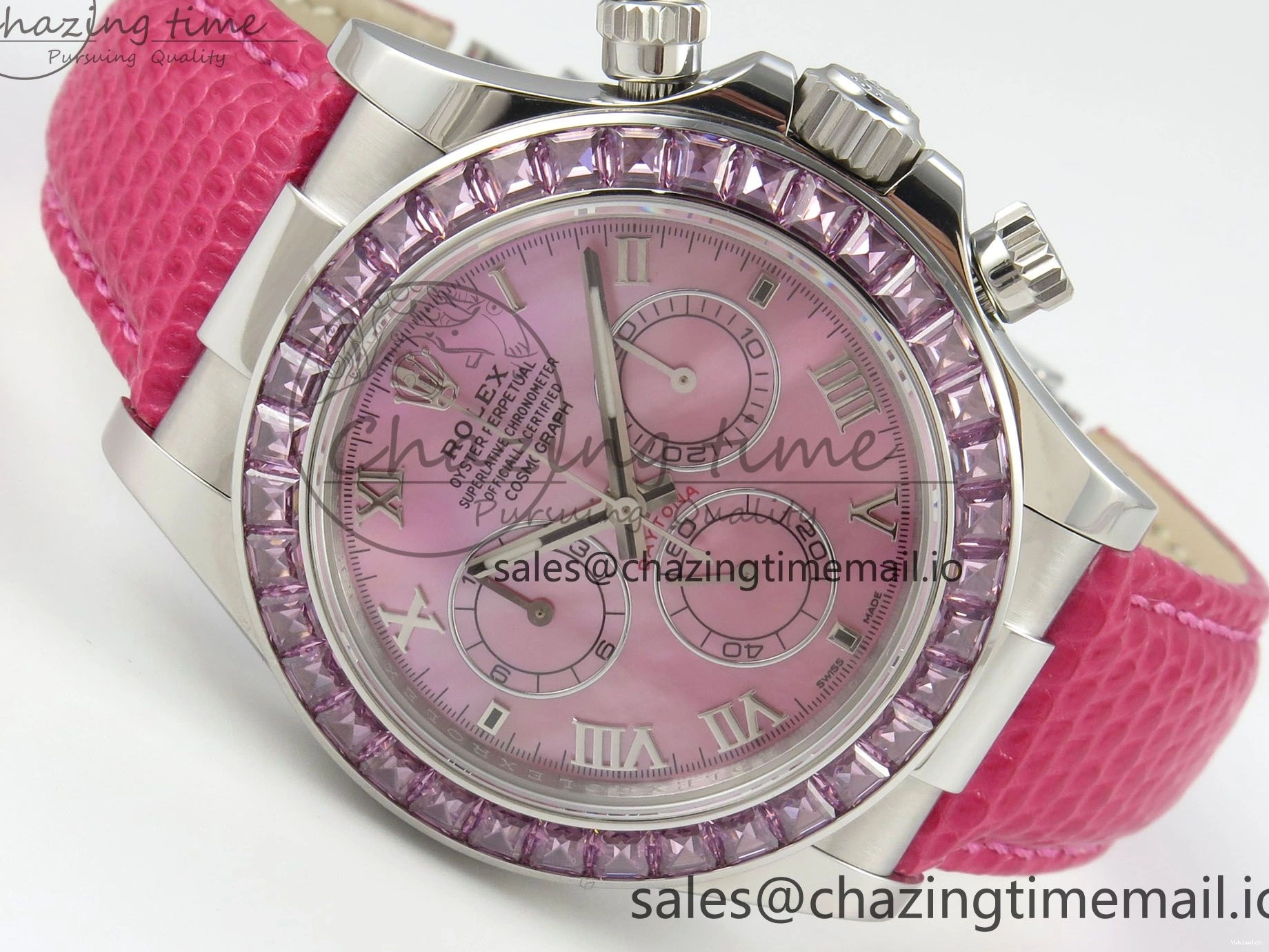 MPF Pink Daytona Bezel Dial Leather on Diamonds Modded 40mm SA4801 Custom Strap Pink 0513